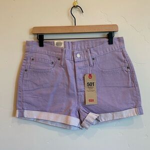 LEVI’S Mid-Rise 501 Lilac Purple Denim Shorts
